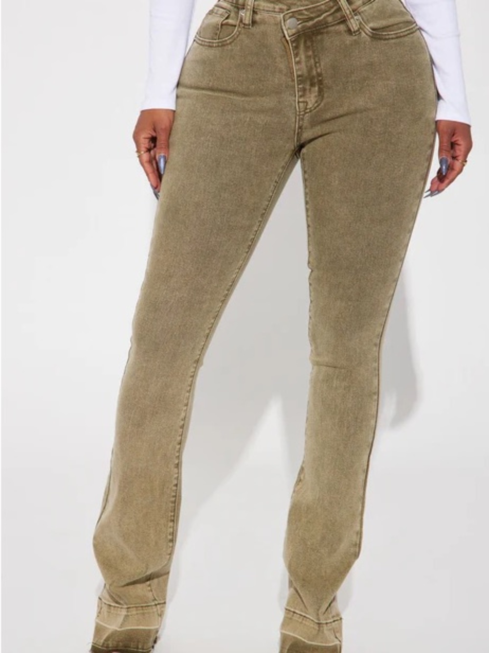 Fashion Nova Olive High-Rise Flare Jeans